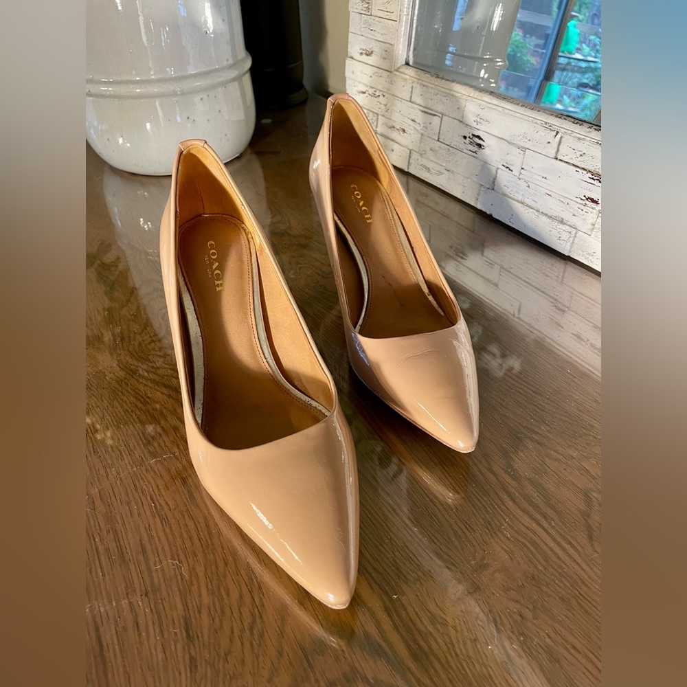 Cream Patent Leather Coach Heels